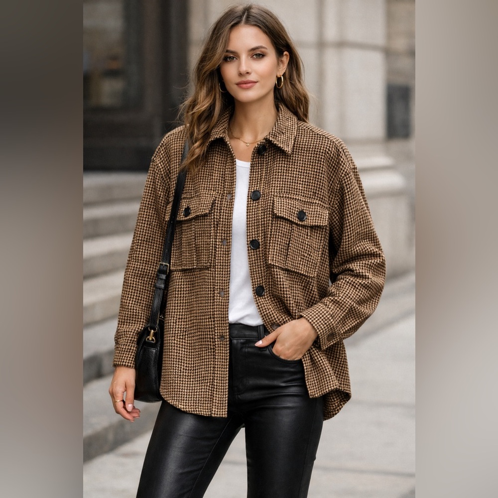 Current Air Houndstooth Shacket Jacket Small Brow… - image 1